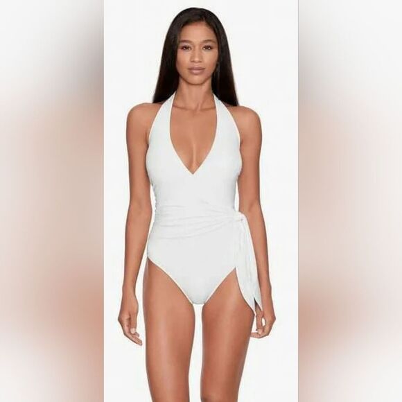 Lauren Ralph Lauren Beach Club Halter Wrap One-Piece Swimsuit NWOT Sz 16 White - Picture 1 of 5